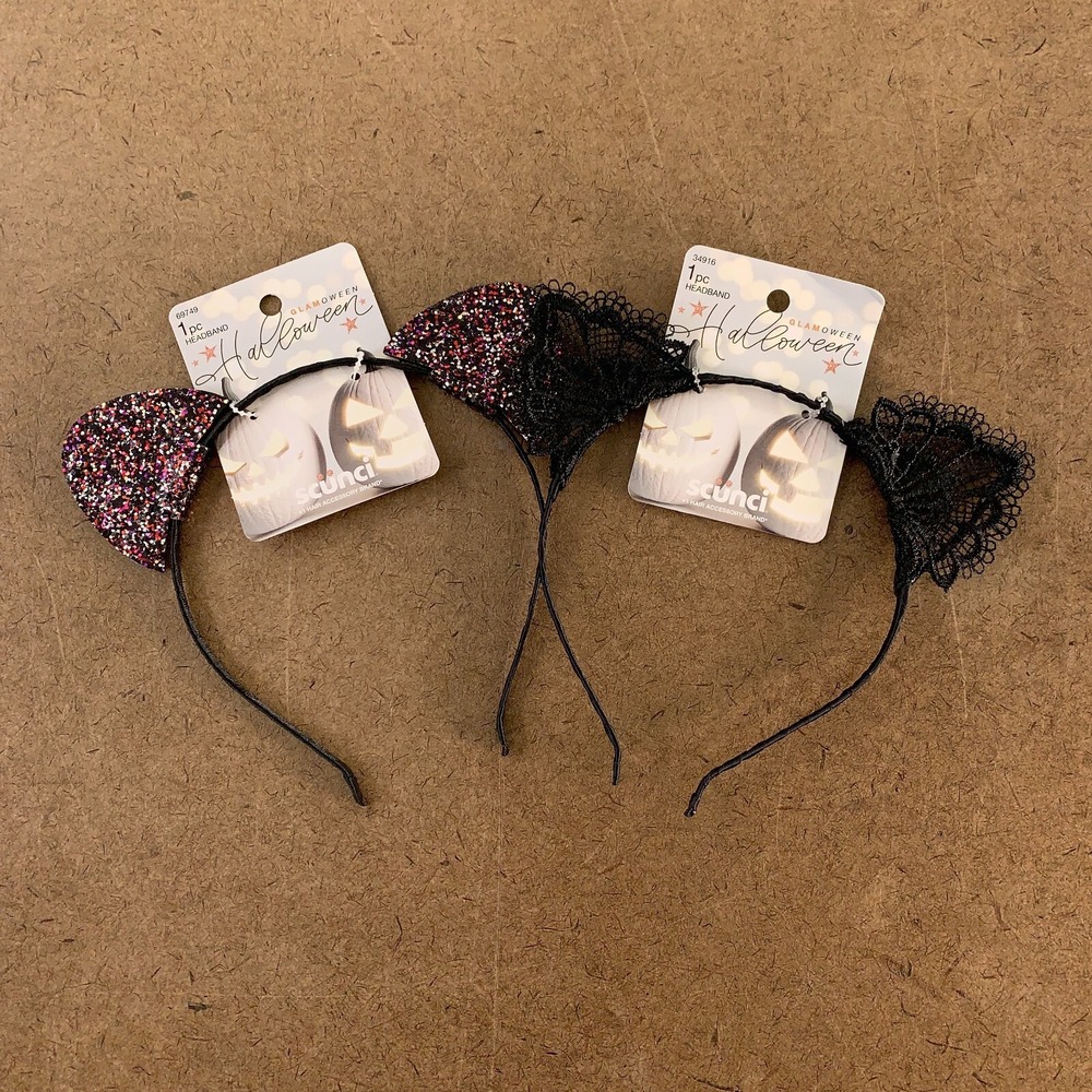 Scunci Glamoween Halloween Women's One Size Black Ear Accented Headband Set NWT
